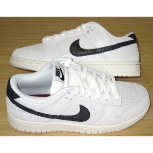 Women's Nike Dunk Low SE Suede Shoes White Black Team Red Sparkle Sizes NIB